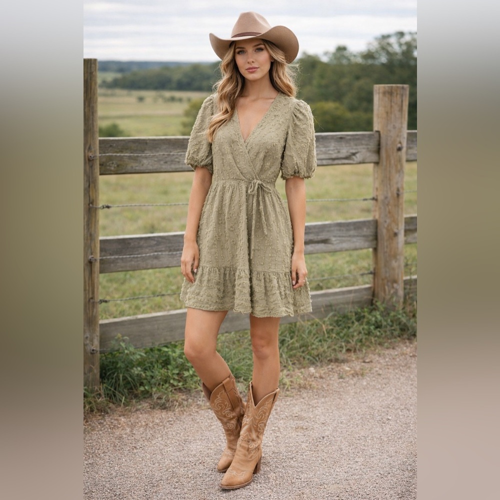 Vici Sage Puff Sleeve Babydoll Dress